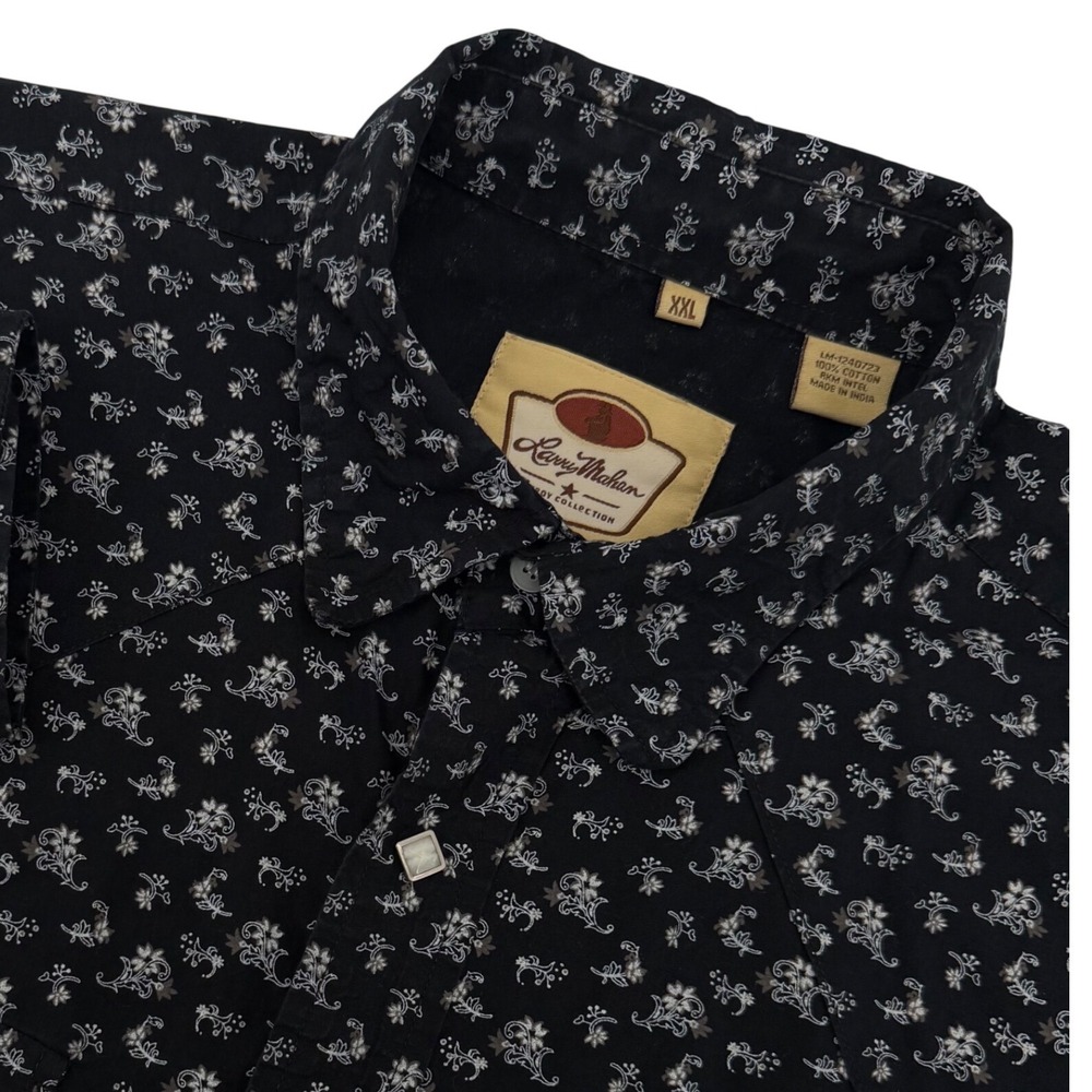 Larry Mahan Cowboy Collection Shirt Men's‎ XXL Black Floral Diamond Pearl Snap